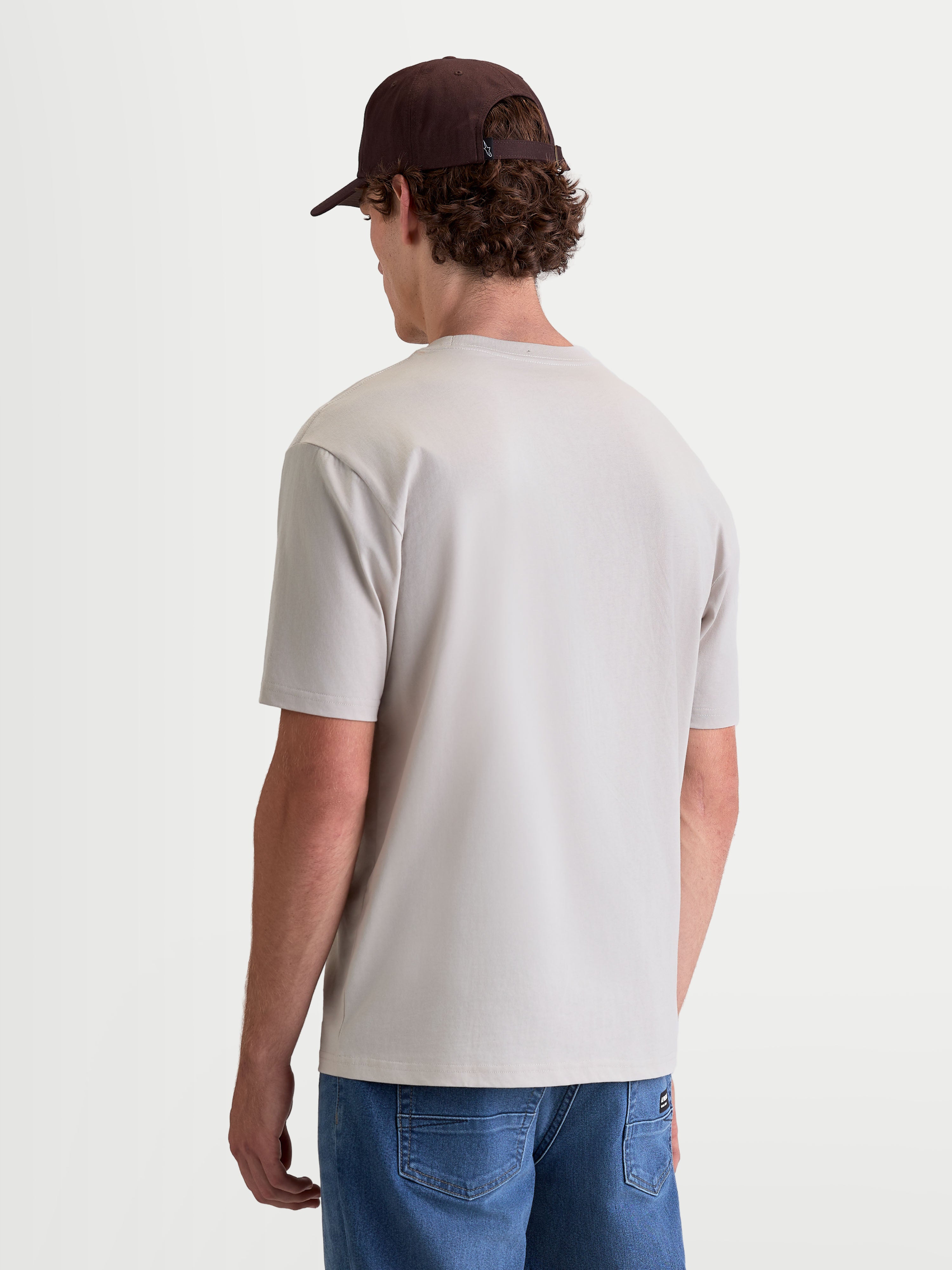 Alpinestars Elliptogrit CSF t-shirt, kortärmad herr-t-shirt för vardagsbruk, grå, ryggvy på modell, premium bomullsblandning