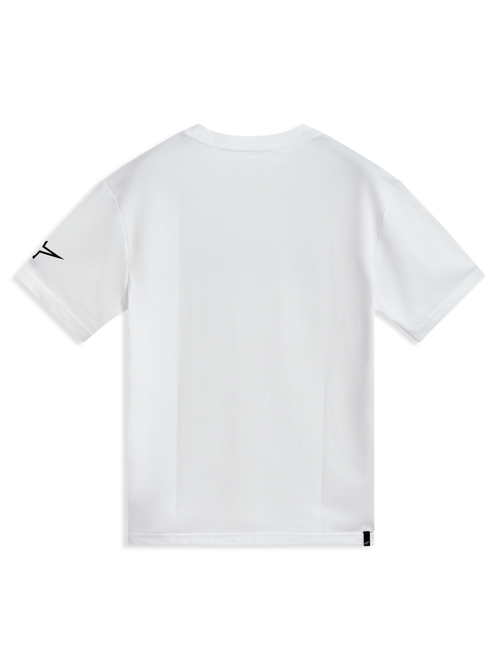 Alpinestars P1 CSF t-shirt, vit kortärmad sporttröja, vy bakifrån med svart ärmlogotyp, mjuk bomullsblandning