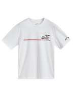 Alpinestars P1 CSF Tee - Kortärmad, vit t-shirt i sportig stil med röd racingrand och svart logotypgrafik framtill, bekväm motorsportinspirerad tröja för vardagsbruk