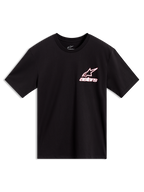 Alpinestars Lineout CSF Tee, svart kortärmad t-shirt med vit och röd konturerad Astars-logotyp på bröstet, bekväm motorsport-lifestyle.