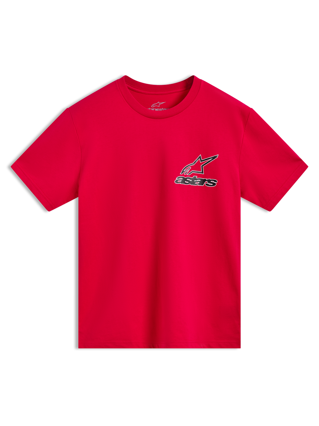Alpinestars Lineout CSF t-shirt, röd kortärmad tröja med Astars-logotyp på bröstet, bekväm motorsportinspirerad streetwear.
