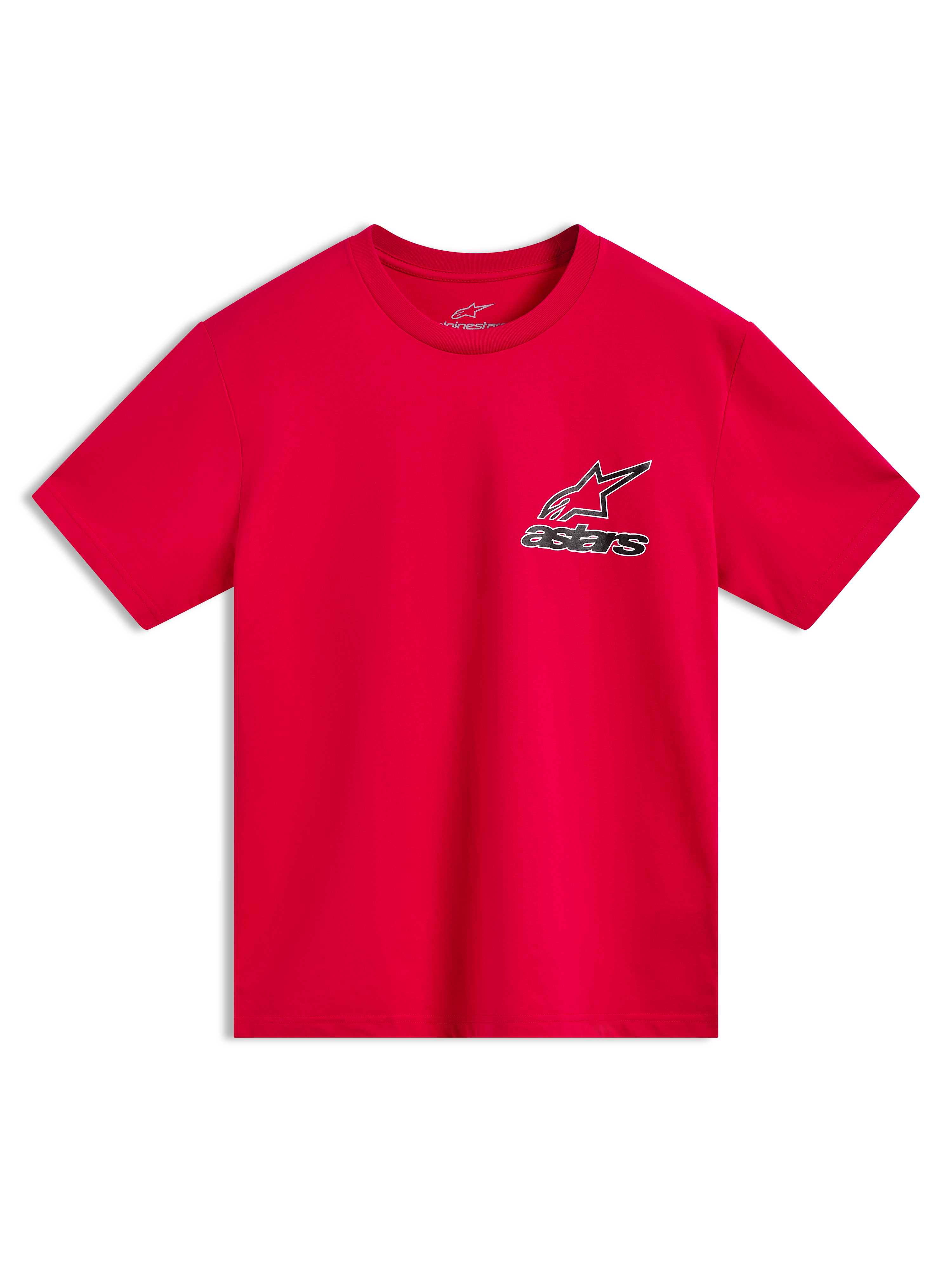 Alpinestars Lineout CSF t-shirt, röd kortärmad tröja med Astars-logotyp på bröstet, bekväm motorsportinspirerad streetwear.