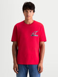 Alpinestars Lineout CSF t-shirt, röd kortärmad t-shirt för herrar med svart och vit Astars-logotyp på bröstet, mjuk bomull- och polyesterblandning, avslappnad sportswear