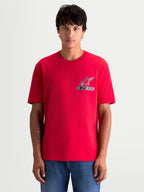 Alpinestars Lineout CSF t-shirt, röd kortärmad t-shirt för herrar med svart och vit Astars-logotyp på bröstet, mjuk bomull- och polyesterblandning, avslappnad sportswear