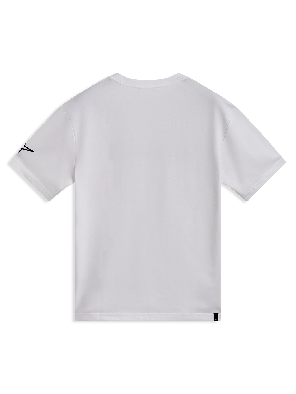Alpinestars Race Wordmark CSF kortärmad t-shirt, vit, vy bakifrån med svart Ageless-logotyp på ärmen, mjuk bomullsblandning