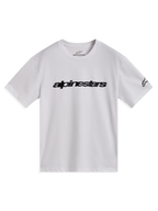 Alpinestars Race Wordmark CSF t-shirt, vit kortärmad tröja med svart linjär bröstlogotyp och logga på ärmen.