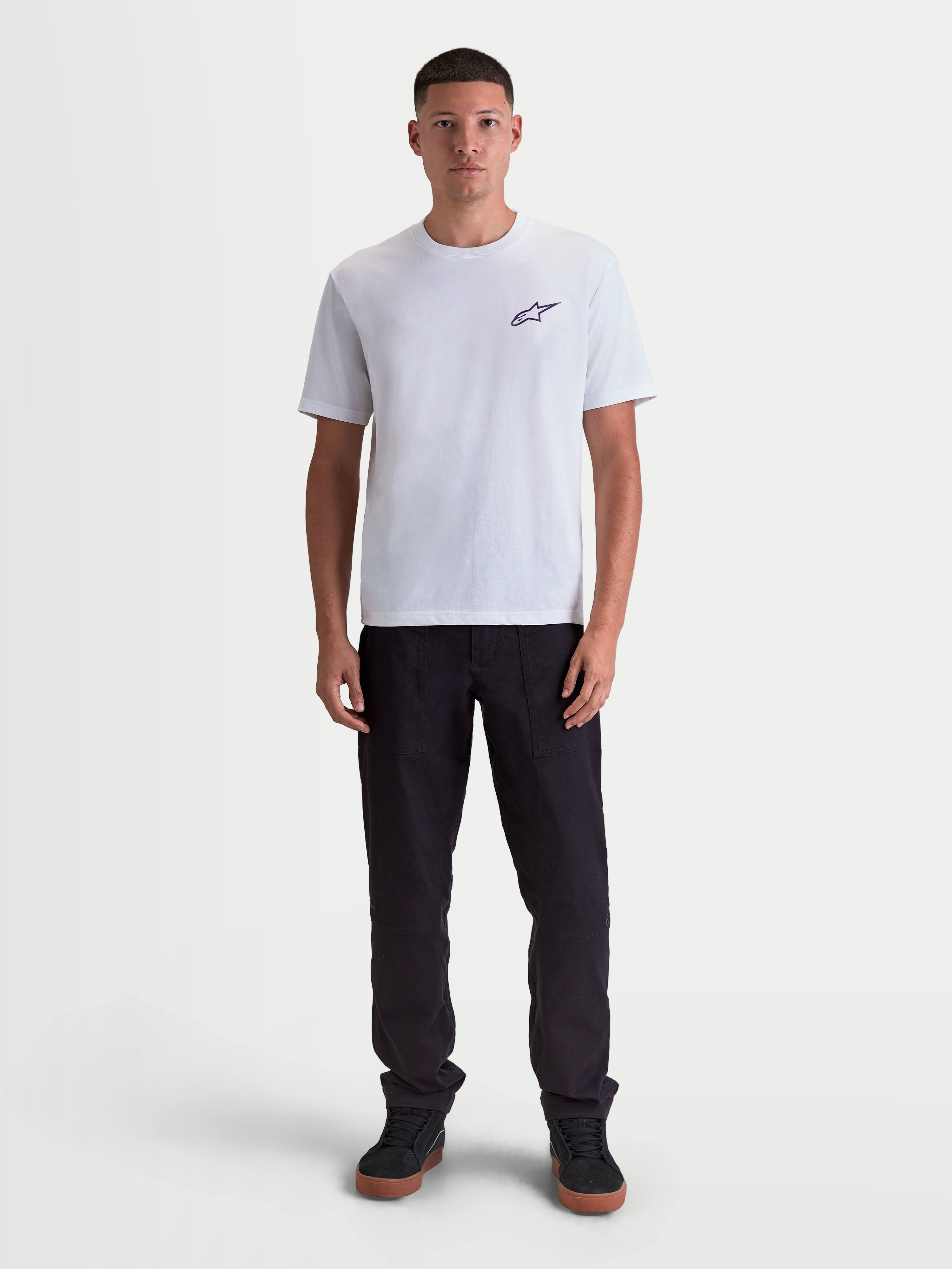 Alpinestars Combo Back CSF Tee, Men's Short Sleeve Sportswear T-Shirt, White with Black Astars Logo Graphic, Cotton-Poly Blend, Casual Lifestyle and Motorsport Apparel