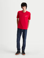 Alpinestars Combo Back CSF Tee, Men's Short Sleeve Sportswear T-Shirt in Red and White, featuring a small white Astars chest logo on a cotton-poly blend, casual motorsport-inspired look.