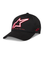 Alpinestars Lineout keps, svart basebollkeps i twill med röd och vit broderad Astars-logotyp och böjd skärm