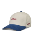 Alpinestars County Canvas Hat, Sand and Blue sportswear cap with a curved bill and red Astars logo embroidery.