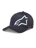 Alpinestars Maze keps, mörkgrå sportkeps med böjd skärm och stor vit texturerad Astars corp shift-logotyp.