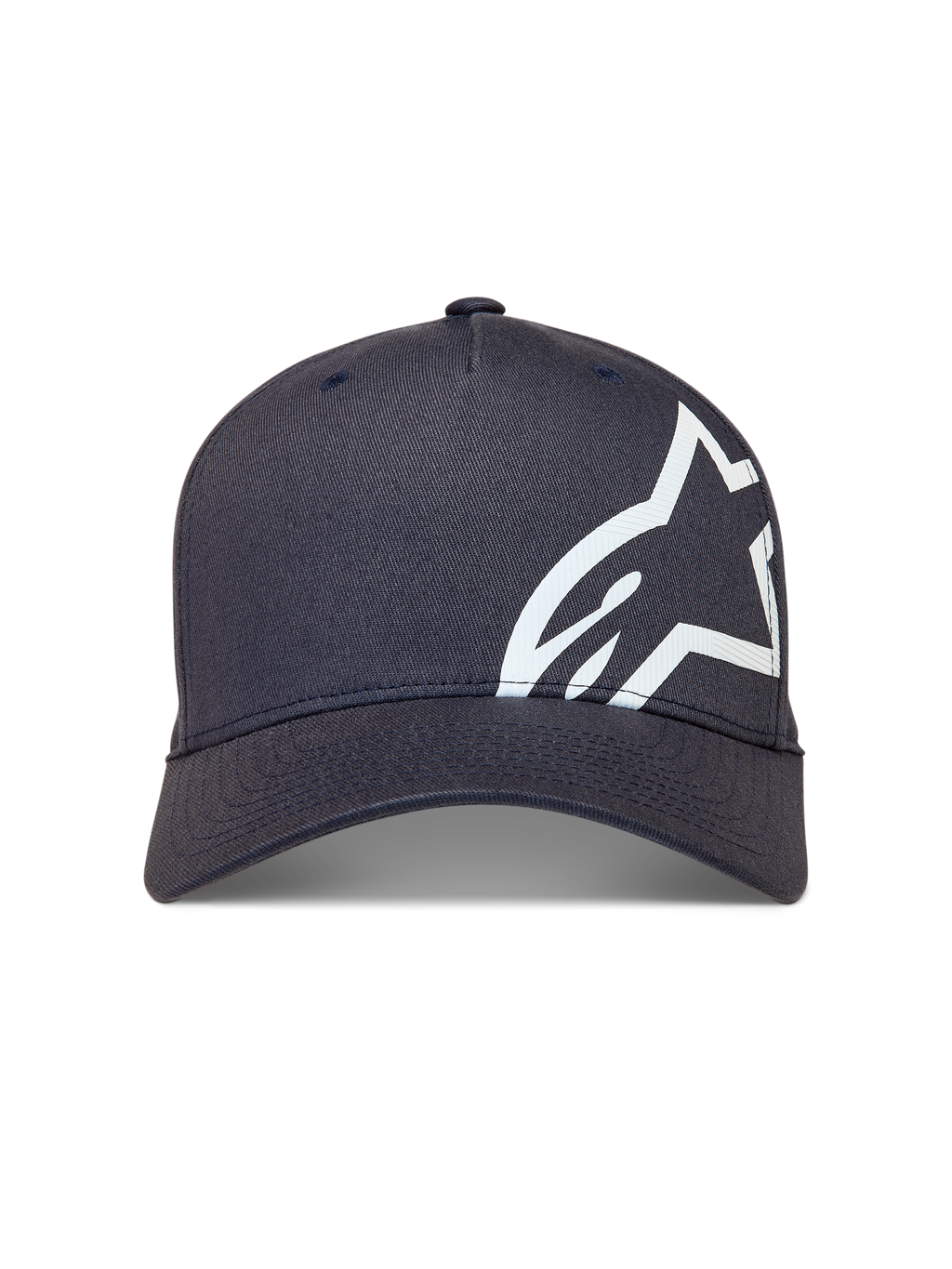Alpinestars Maze hatt, mörkgrå keps med böjd skärm, vit texturerad Astars-logotyp, vardaglig motorsportinspirerad huvudbonad.