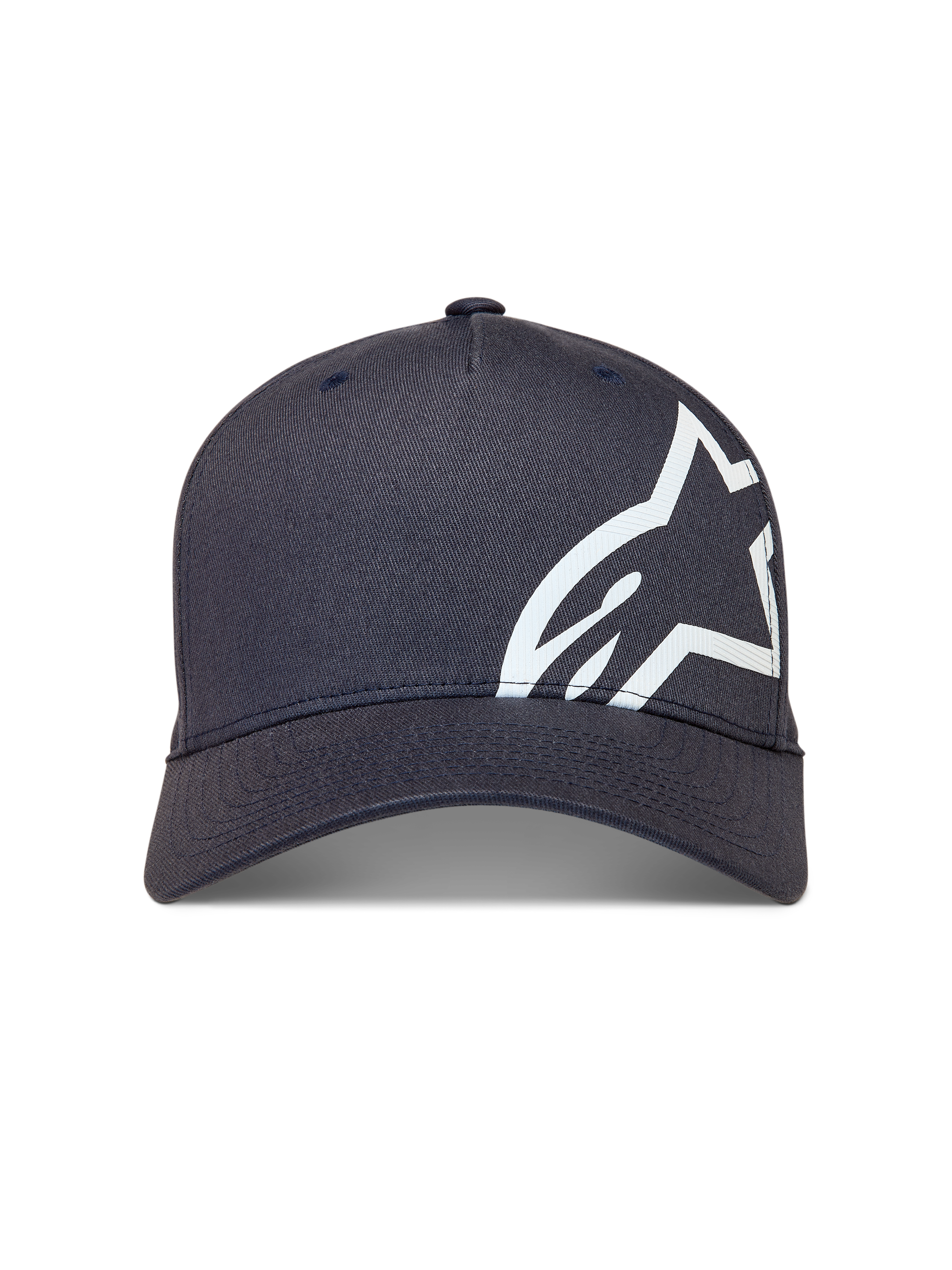 Alpinestars Maze hatt, mörkgrå keps med böjd skärm, vit texturerad Astars-logotyp, vardaglig motorsportinspirerad huvudbonad.