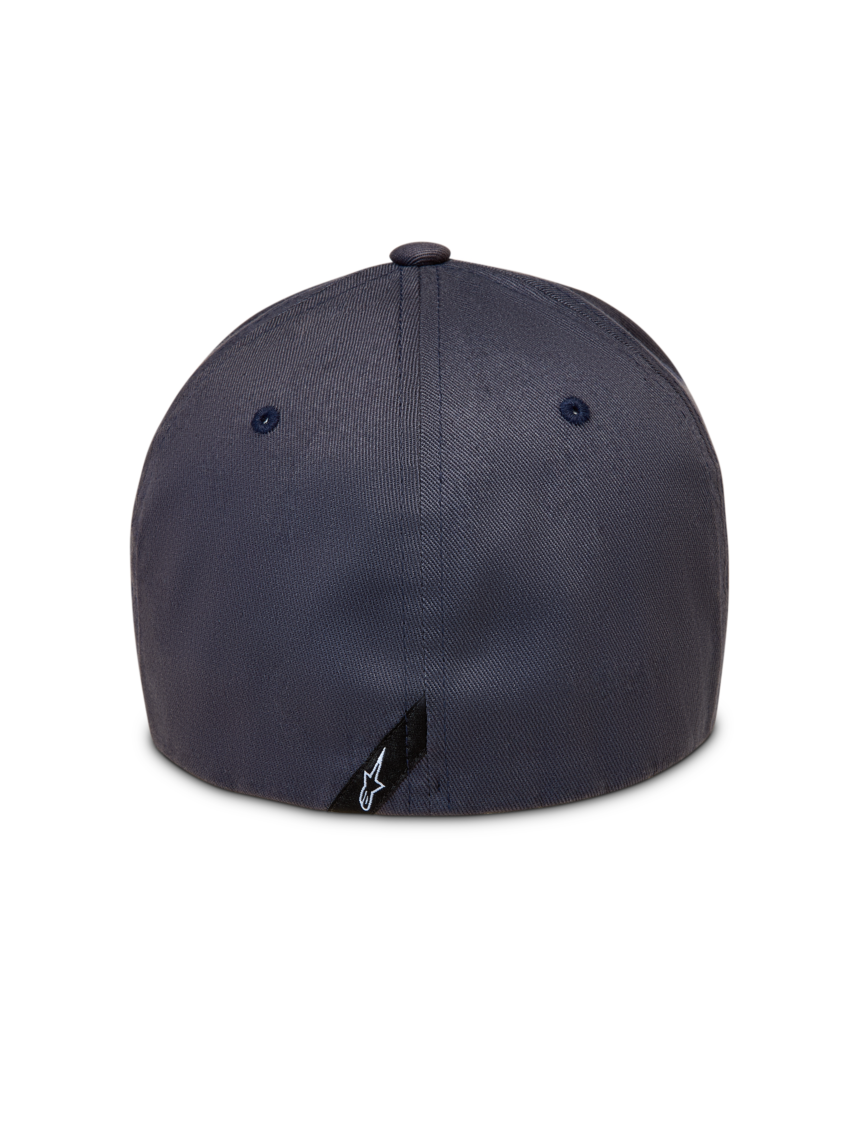 Alpinestars Maze-hatt, mörkgrå twillkeps för vardagsbruk, vy bakifrån med flexibelt bakstycke och liten Astars-logotyp