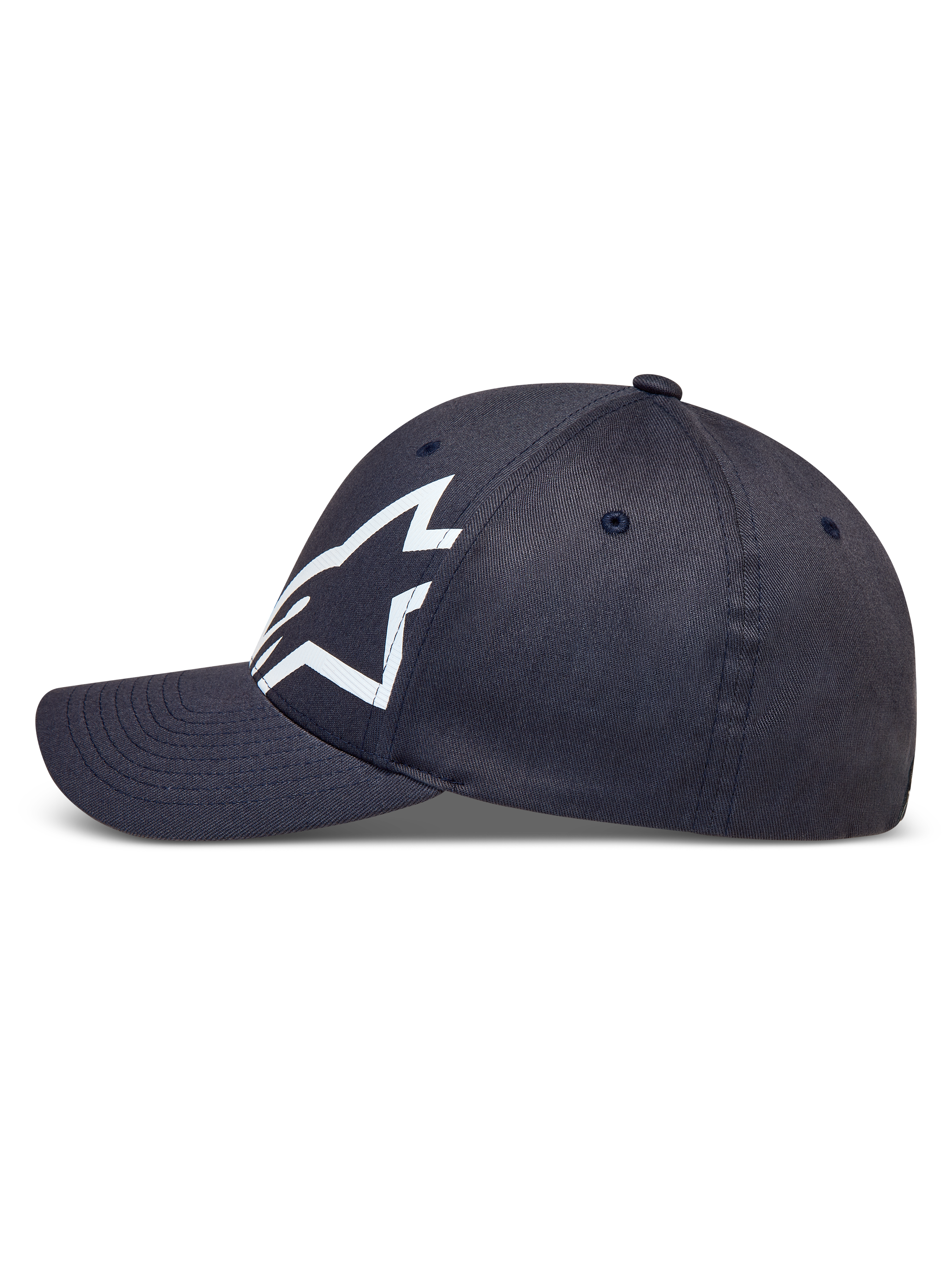 Alpinestars Maze keps, mörkgrå sportskeps med böjd skärm och vit texturerad Astars-logotyp på twilltyg