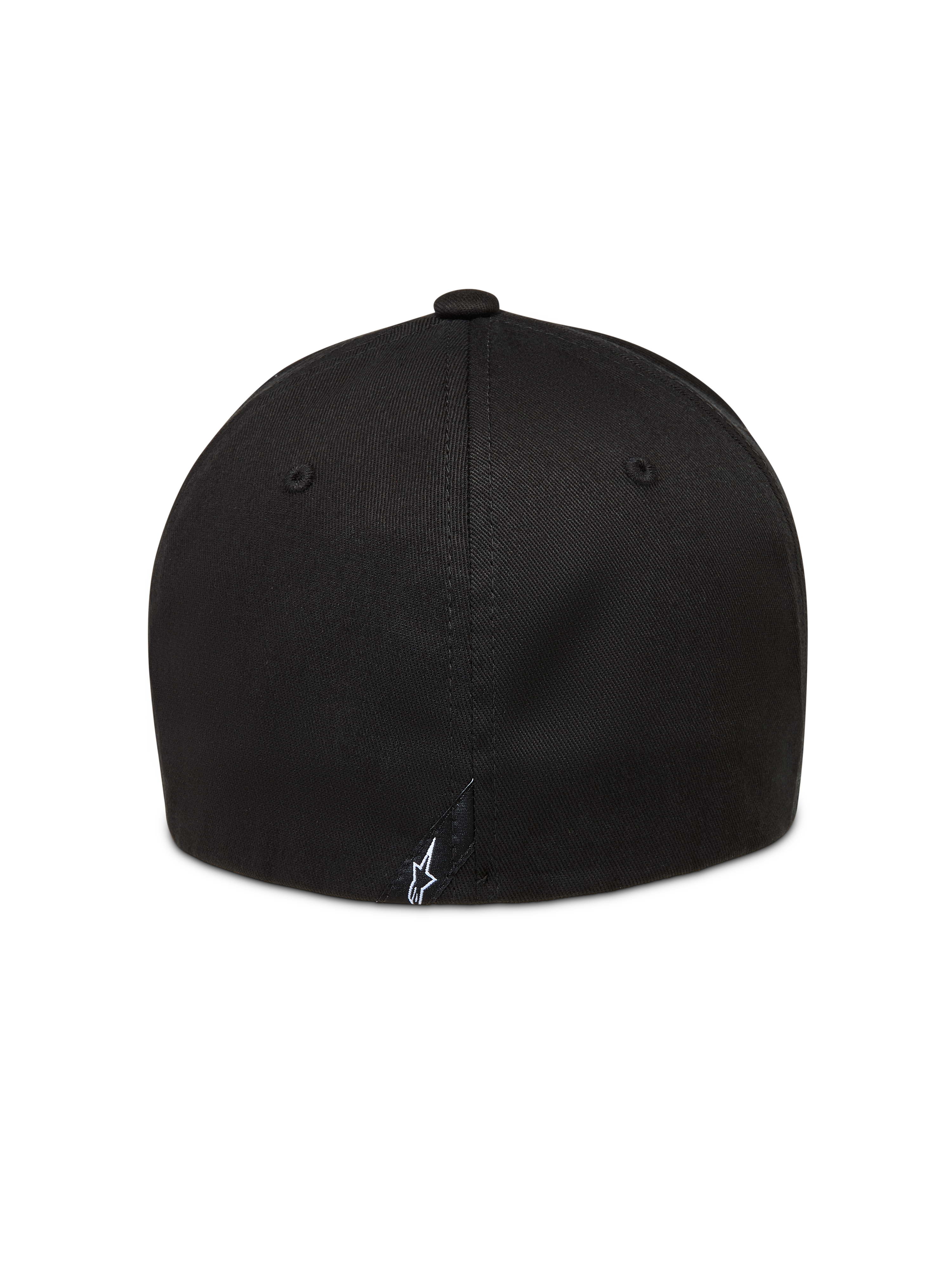 Alpinestars Arclight keps sedd bakifrån, svart med strukturerad krona och en liten vit broderad Astars-logotyp.