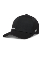 Alpinestars Points Hat, black nylon tactel sportswear cap featuring white HD print logos and flex back fit.