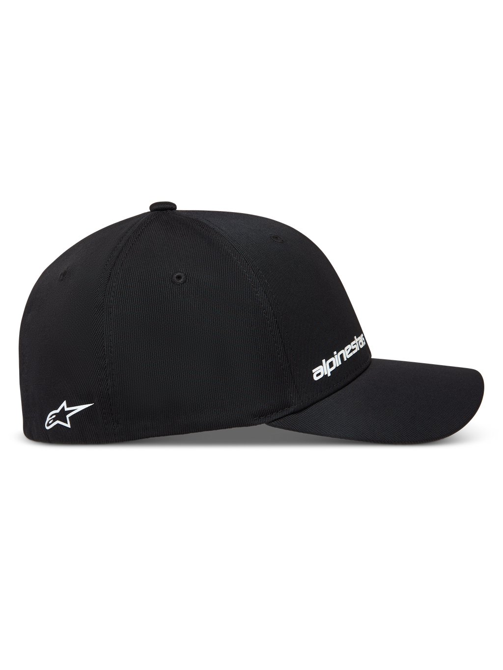 Alpinestars Points Hat, Sportswear Baseball Cap, Black, Nylon Tactel fabric, Flex back fit, featuring white HD print logos.