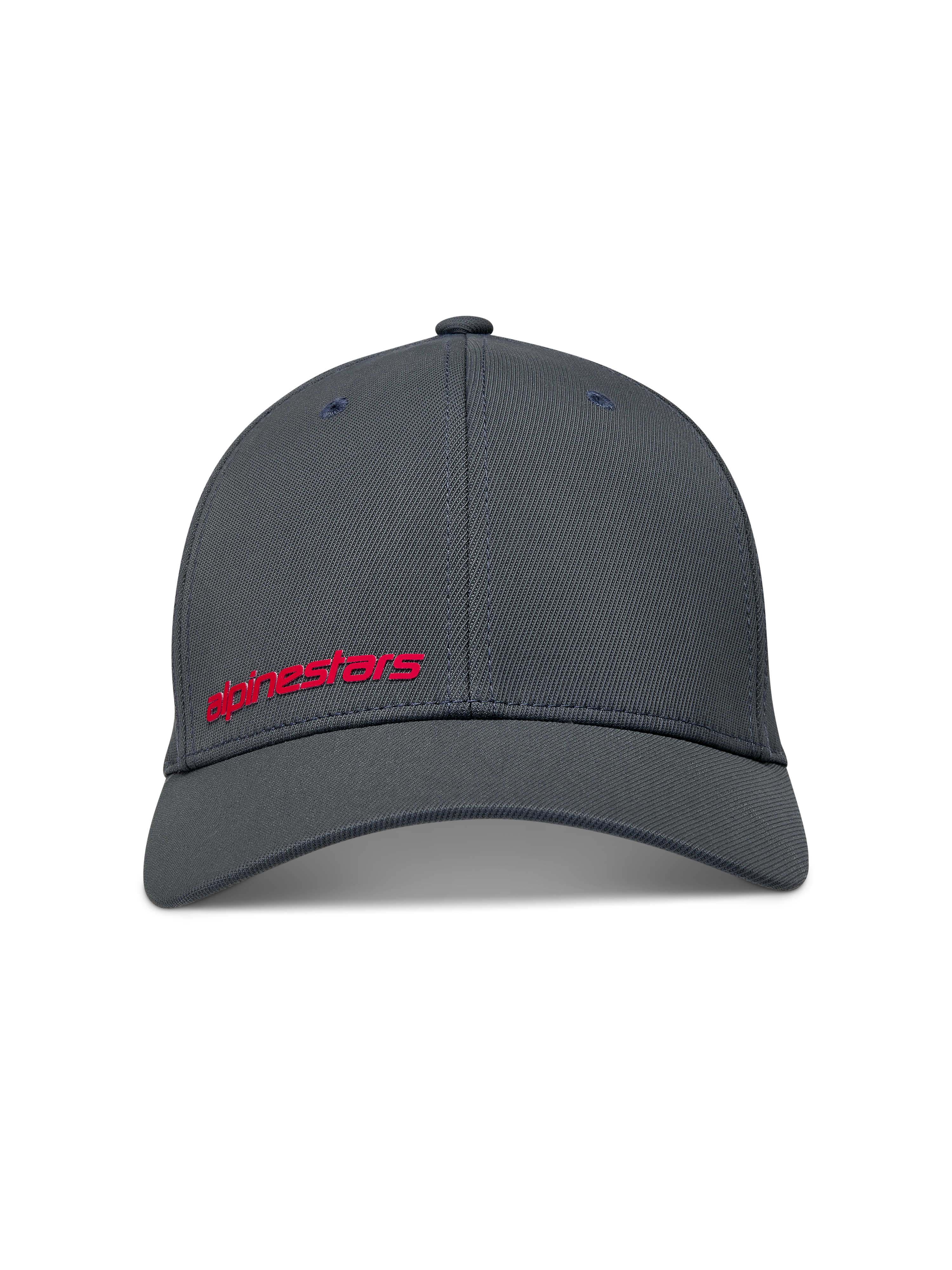 Alpinestars Points keps, mörkgrå baseballkeps i nylon tactel med röd Alpinestars-logotyp i HD-tryck och bekväm flex-passform.