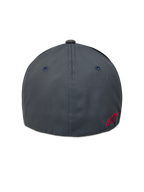 Alpinestars Points keps, mörkgrå sportkeps med flexrygg i nylon tactel och röd logotyp på baksidan.