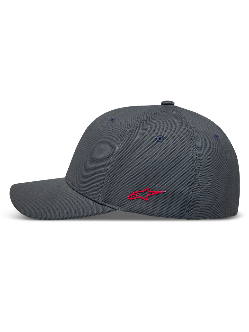 Alpinestars Points keps, mörkgrå keps i nylon tactel med röd Astars-logotyp på sidan och flexrygg.