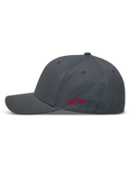 Alpinestars Points keps, mörkgrå keps i nylon tactel med röd Astars-logotyp på sidan och flexrygg.