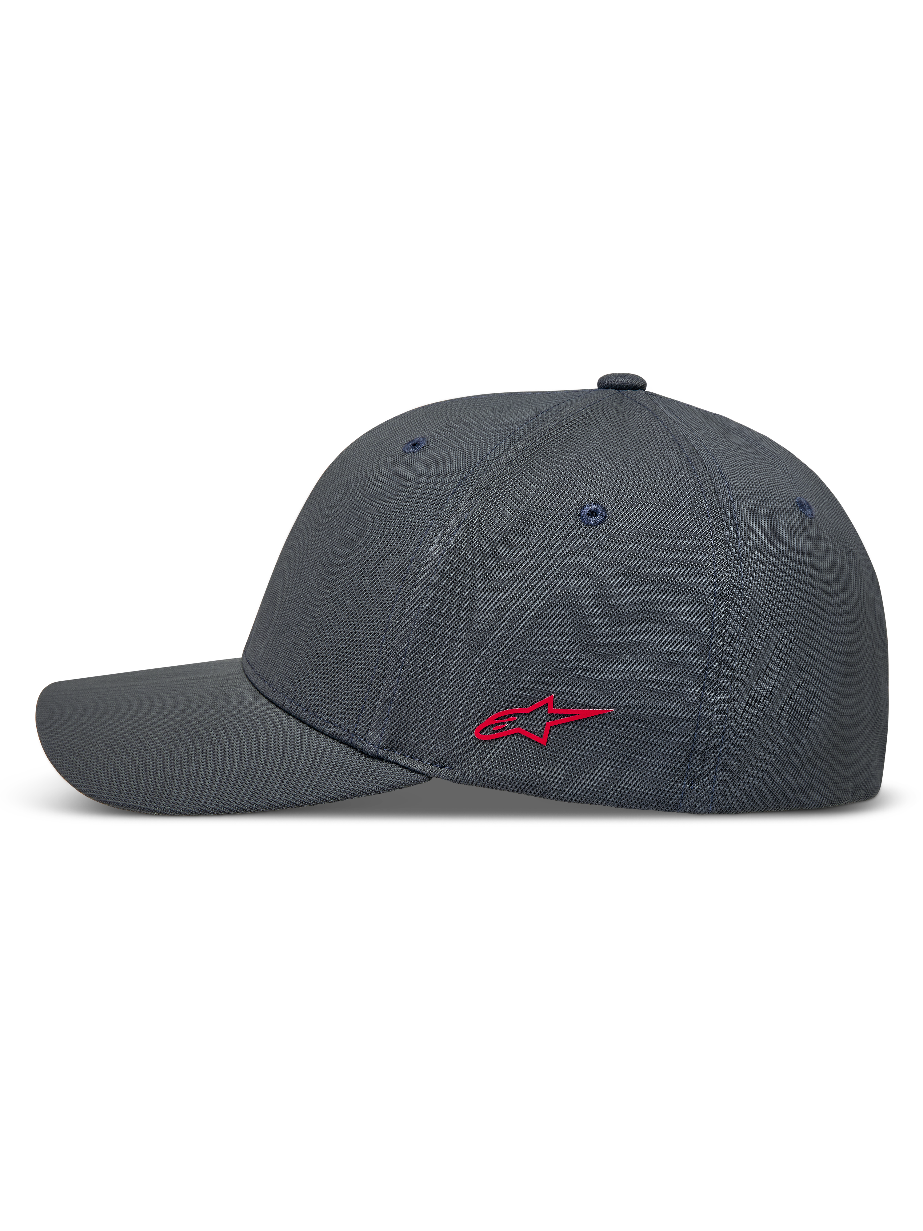 Alpinestars Points keps, mörkgrå keps i nylon tactel med röd Astars-logotyp på sidan och flexrygg.