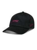 Alpinestars Explorer Strapback hatt, svart keps med rosa Astars-logotypbroderi och strukturerad krona.
