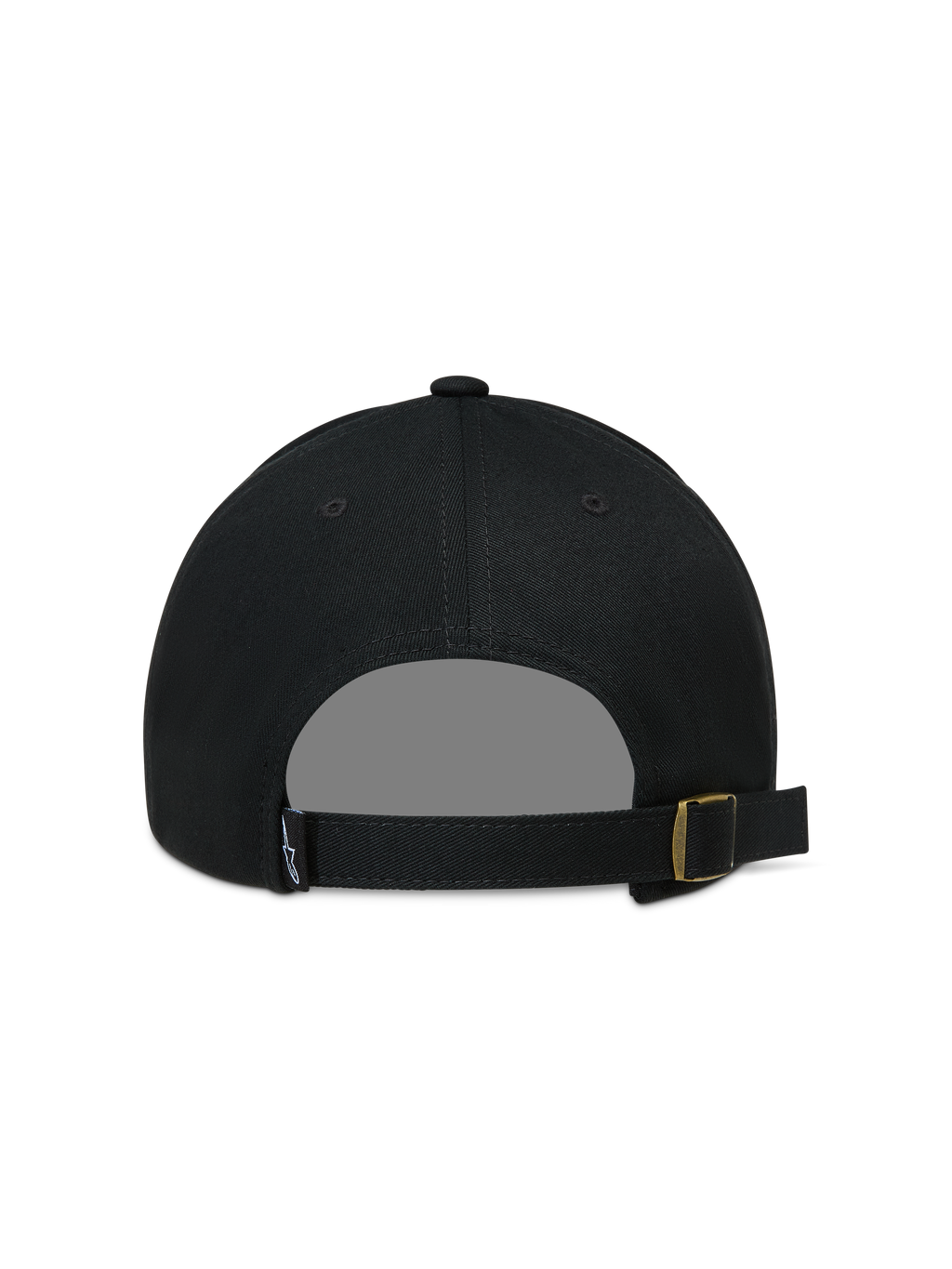 Alpinestars Explorer Strapback keps, svart keps sedd bakifrån med justerbar rem och guldtonat metallspänne.