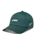 Alpinestars Explorer Strapback keps, grön bomullstwill med vit broderad Astars-logotyp och böjd skärm.