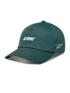 Alpinestars Explorer Strapback keps, grön bomullstwill med vit broderad Astars-logotyp och böjd skärm.