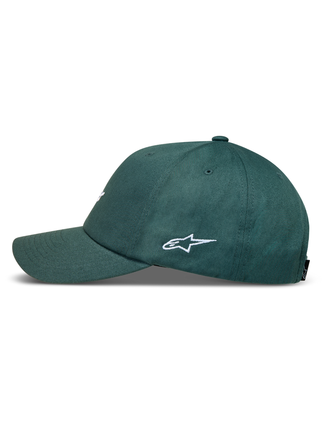 Alpinestars Explorer Strapback keps, grön med vit logotypbrodyr, böjd skärm och strukturerad krona, sidovy