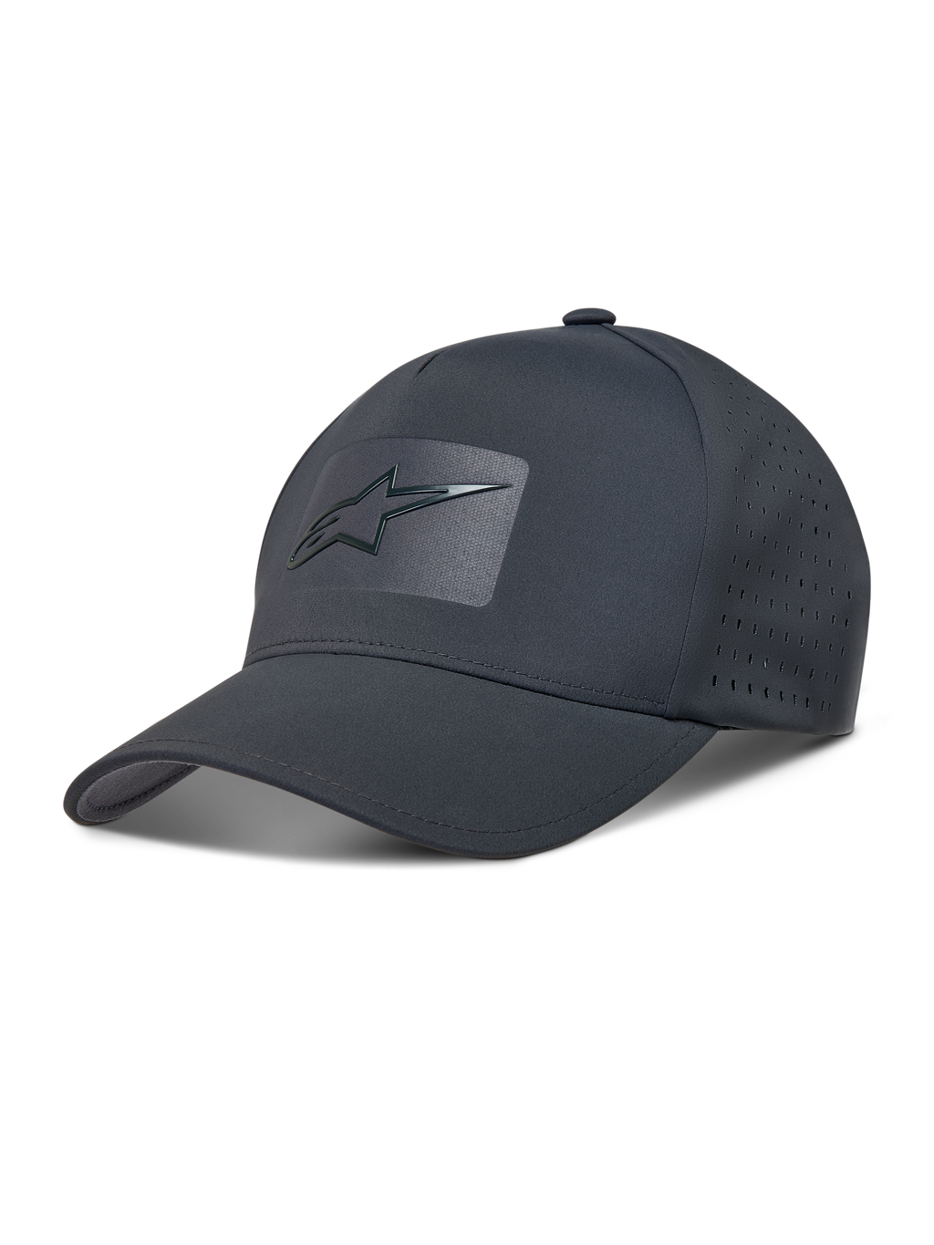 Alpinestars Algo Perf Adjustable Hatt, mörkgrå keps i teknisk väv med sidoperforeringar och sonic weld-logotyp.