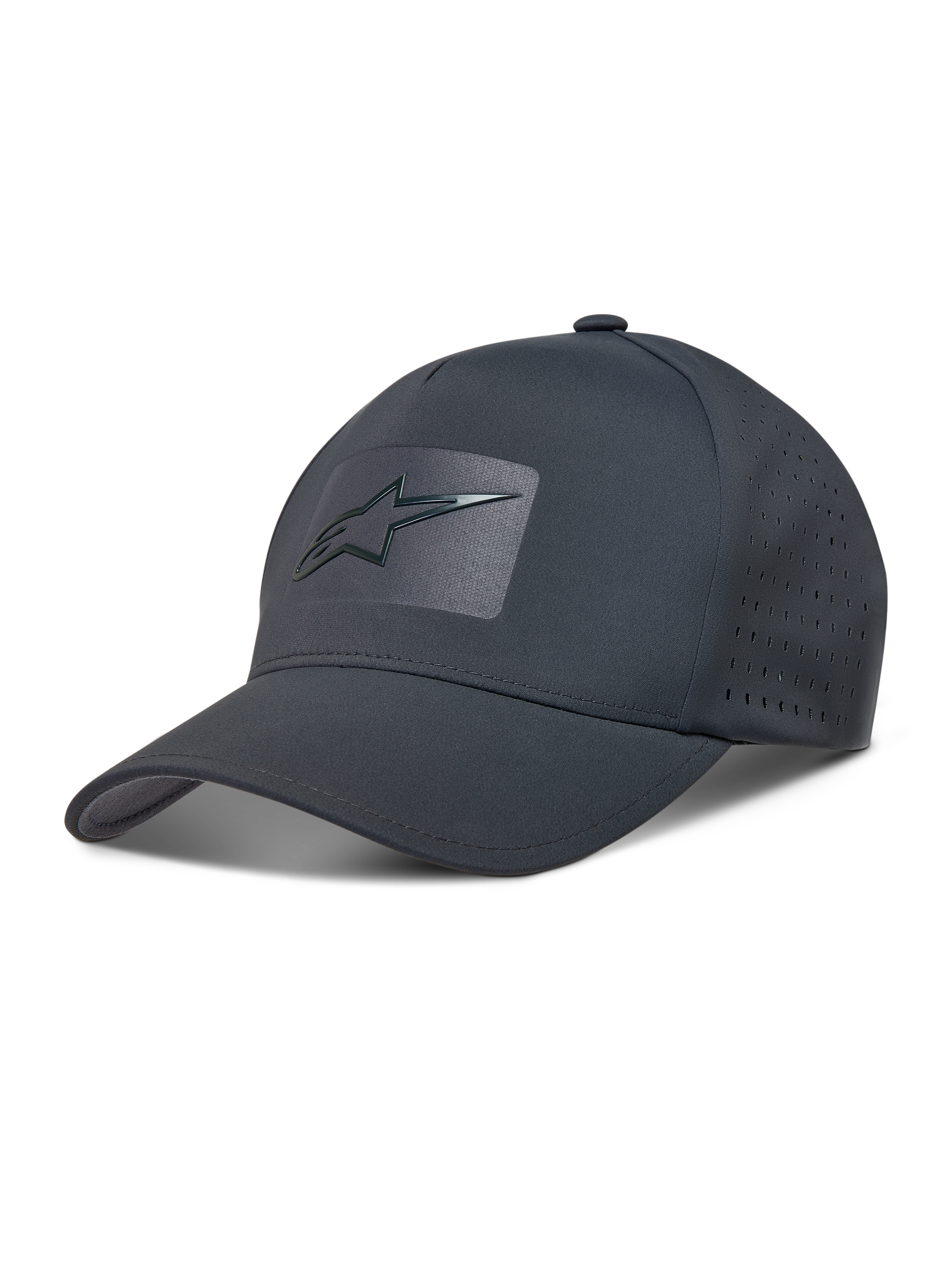 Alpinestars Algo Perf Adjustable Hatt, mörkgrå keps i teknisk väv med sidoperforeringar och sonic weld-logotyp.