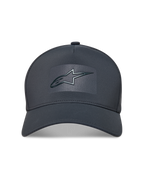 Alpinestars Algo Perf Adjustable hatt, mörkgrå keps i tekniskt material med sonic weld Astars-logotyp och böjd skärm.