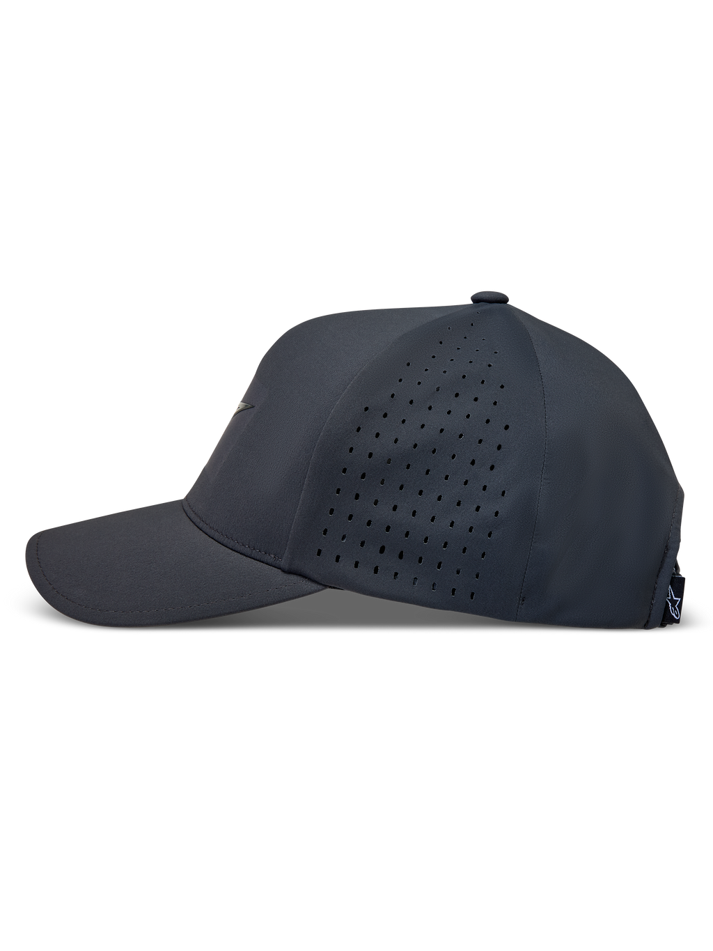 Alpinestars Algo Perf Adjustable keps, mörkgrå sportkeps med sidoperforeringar och böjd skärm i tekniskt material.