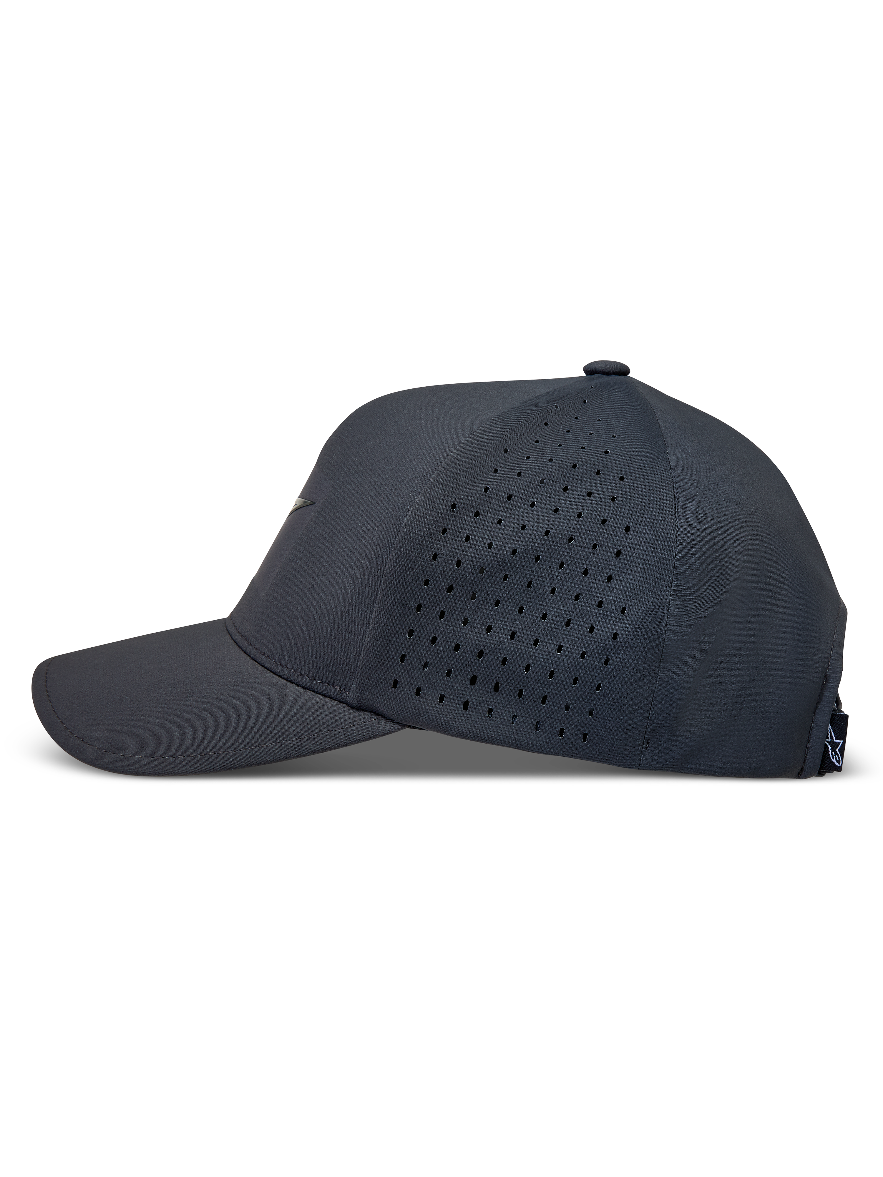 Alpinestars Algo Perf Adjustable keps, mörkgrå sportkeps med sidoperforeringar och böjd skärm i tekniskt material.