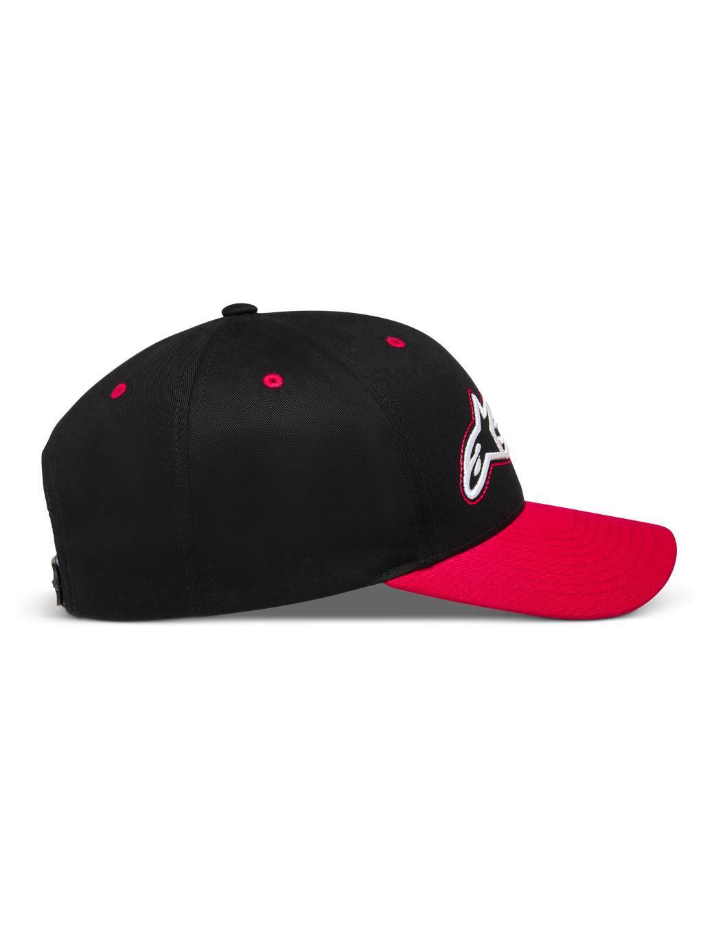Alpinestars Retro Snapback keps, svart och röd keps med böjd skärm och strukturerad krona i twill.