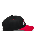 Alpinestars Retro Snapback keps, svart och röd keps med böjd skärm och strukturerad krona i twill.