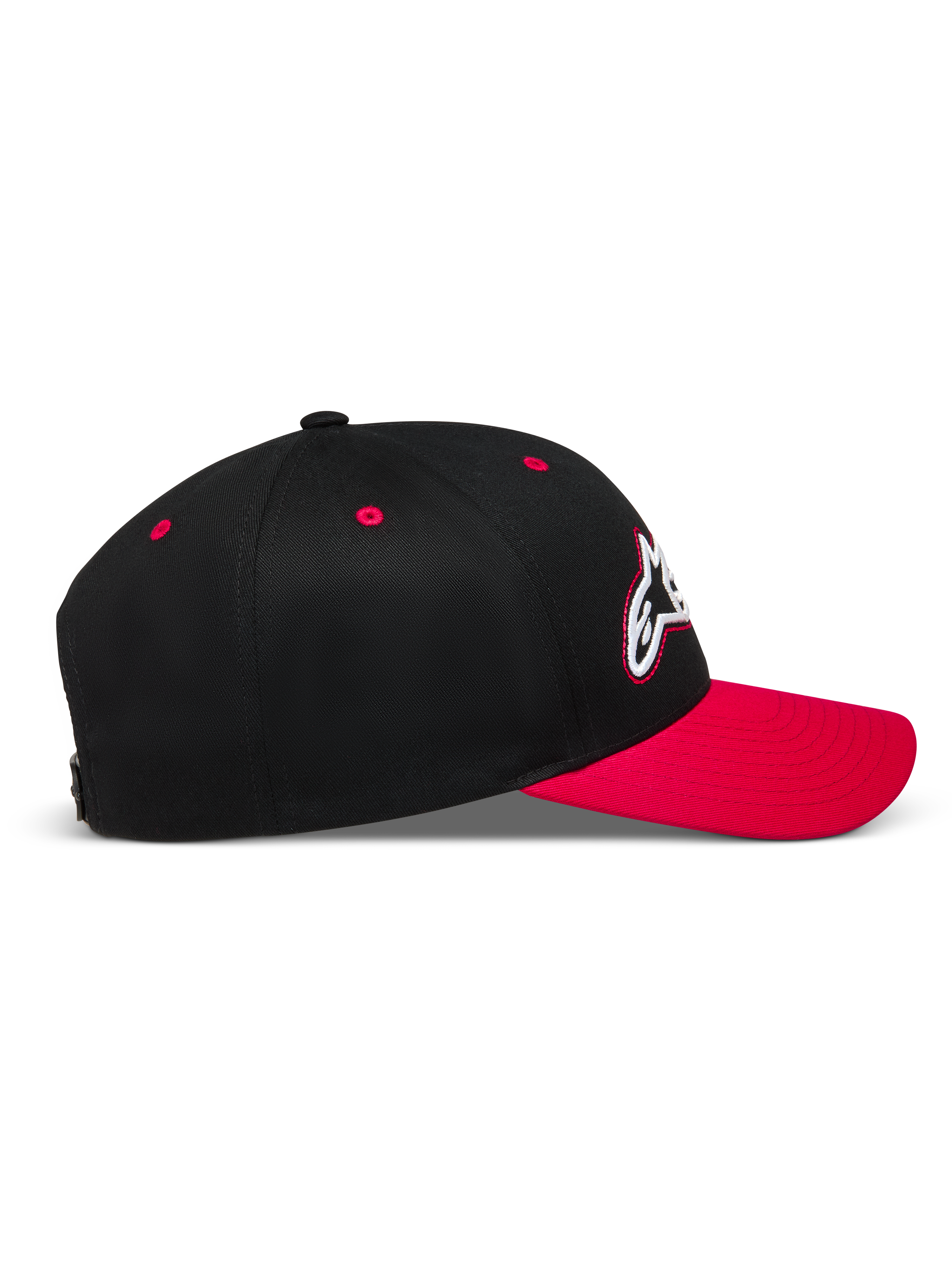 Alpinestars Retro Snapback keps, svart och röd keps med böjd skärm och strukturerad krona i twill.