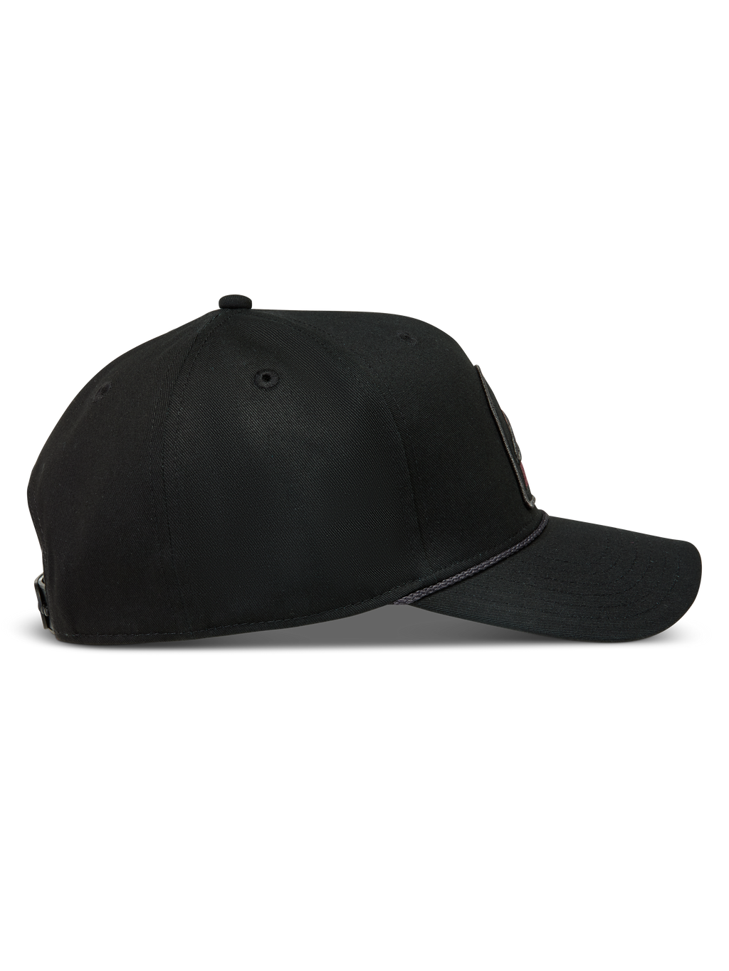 Alpinestars Acme Snapback hatt, svart keps i twill med böjd skärm, strukturerad krona och dekorativ repkant längs skärmen.