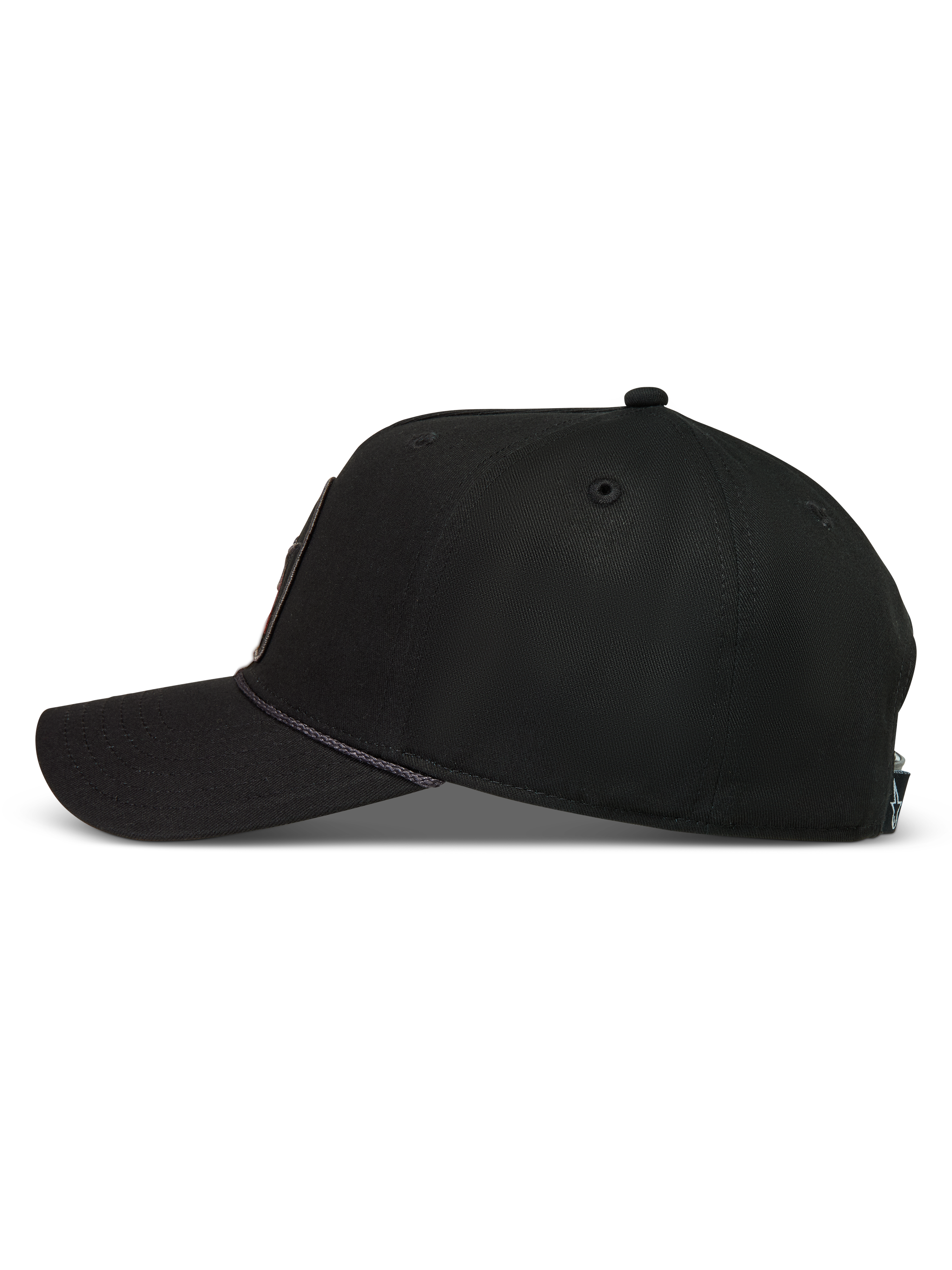 Alpinestars Acme snapback keps, svart sportkeps med böjd skärm, strukturerad krona och detaljrik repkant.