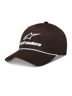 Alpinestars Combo Logo Snapback hatt, brun sportkeps med vit broderad logotyp, repsdetalj och strukturerad krona.