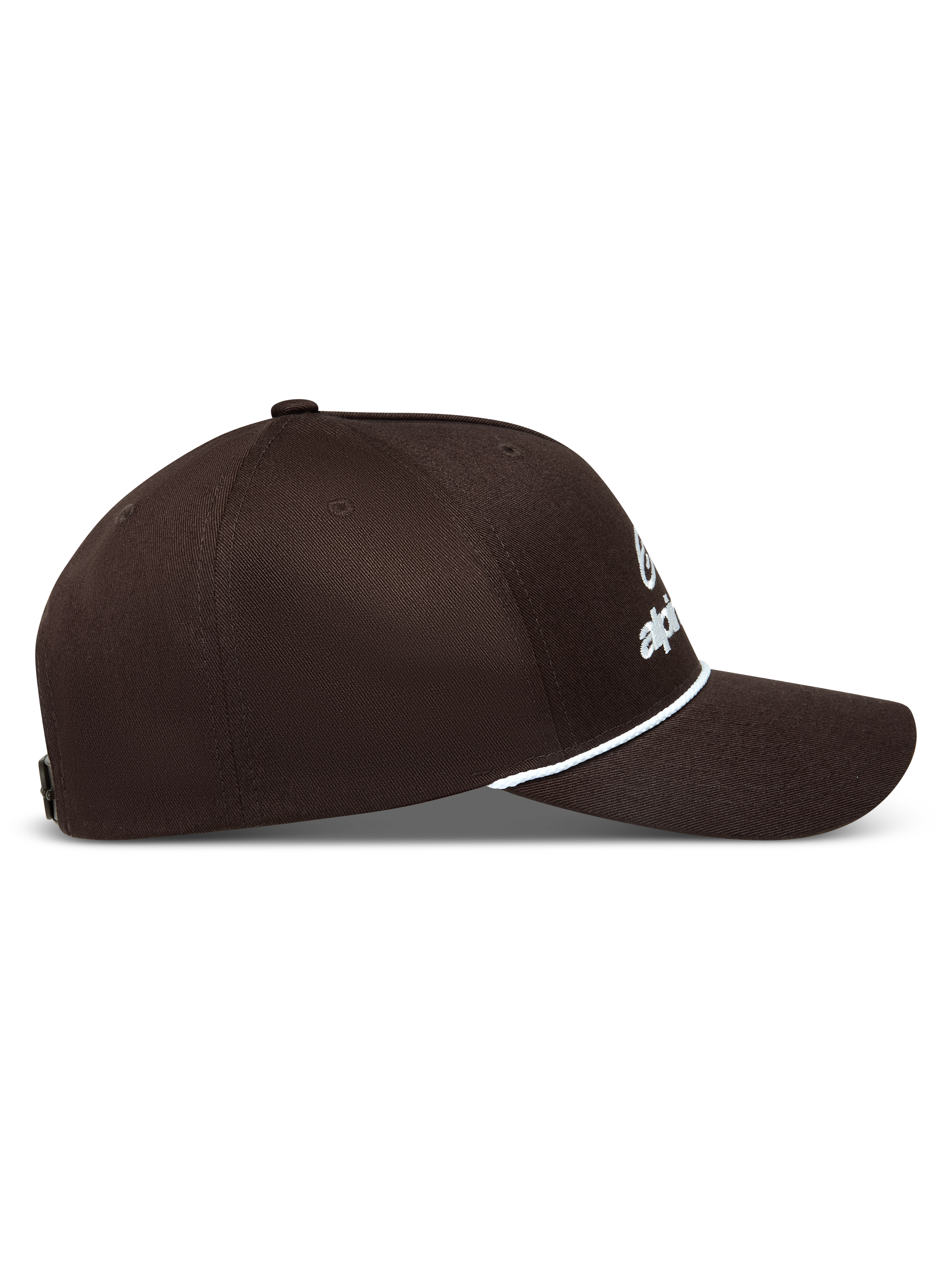 Alpinestars Combo Logo Snapback hatt, brun sportkeps med vit broderad logotyp, strukturerad krona och böjd skärm med vit repdetalj.