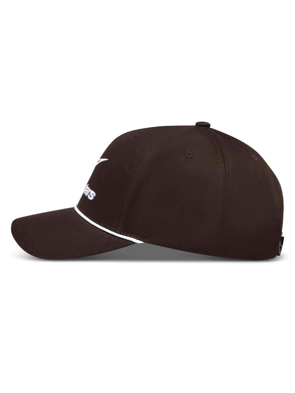 Alpinestars Combo Logo Snapback keps, brun strukturerad sportkeps i twill med böjd skärm och vitt broderi.
