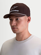 Alpinestars Combo Logo Snapback keps, livsstilskeps för herr, brun och vit, broderad logotyp med repsdetalj, strukturerad krona och böjd skärm, bomullstwill