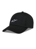 Alpinestars Dylan Dad keps, svart ostrukturerad twillkeps med vit broderad Astars-logotyp och böjd skärm.