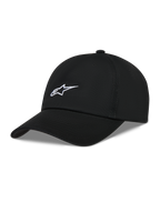 Alpinestars Dylan Dad keps, svart ostrukturerad twillkeps med vit broderad Astars-logotyp och böjd skärm.