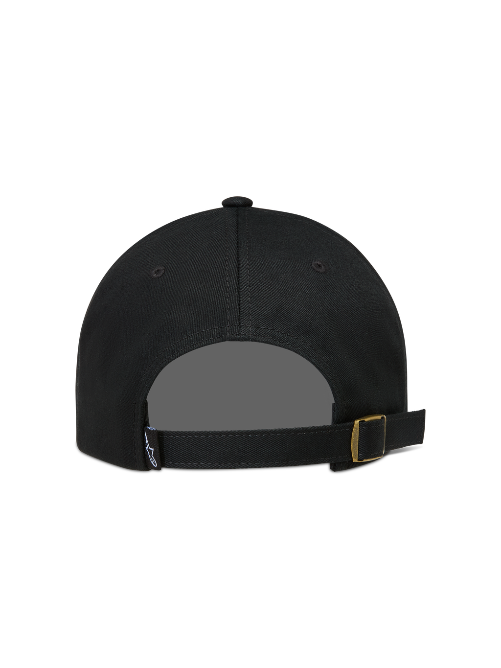Alpinestars Dylan Dad hatt, svart twillkeps med justerbar rem och metallspänne baktill, ostrukturerad låg krona.