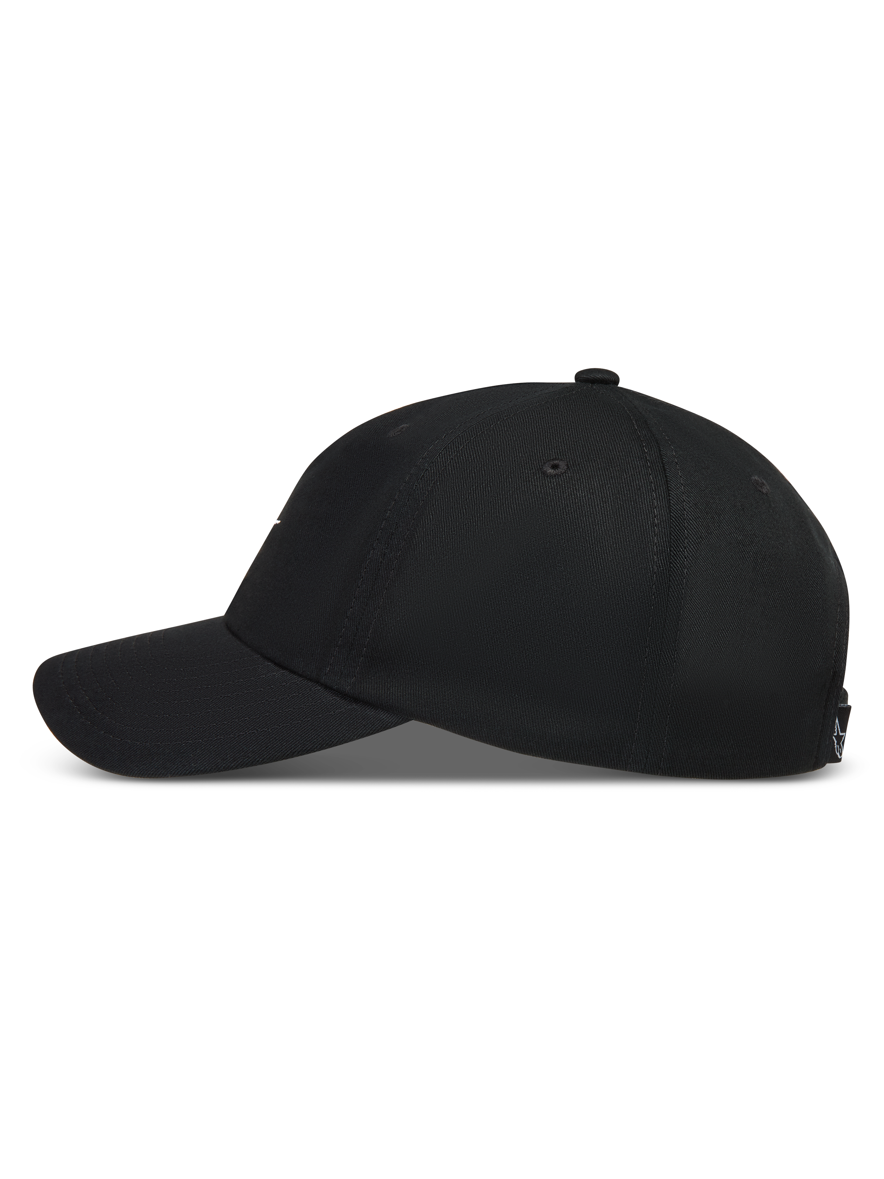 Alpinestars Dylan Dad hatt, svart keps i twill med böjd skärm och ostrukturerad krona, profilvy.
